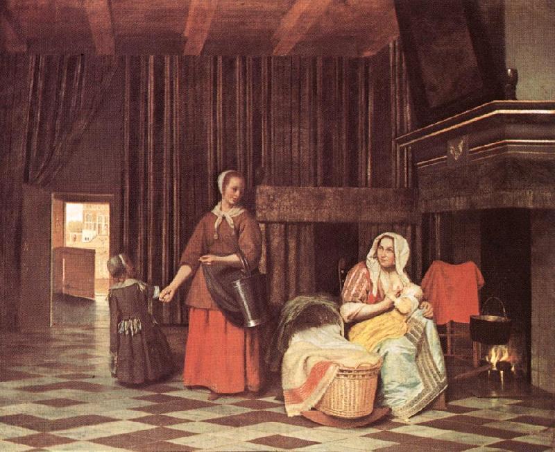 HOOCH, Pieter de Suckling Mother and Maid s France oil painting art